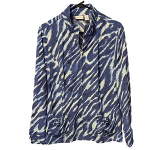 Chico's Zenergy Lightweight Blue and White Abstract Patterned Zip-Up Jacket